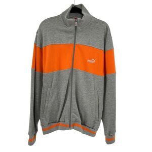 Puma Zip Up Long Sleeve Orange Gray Jacket Size Large